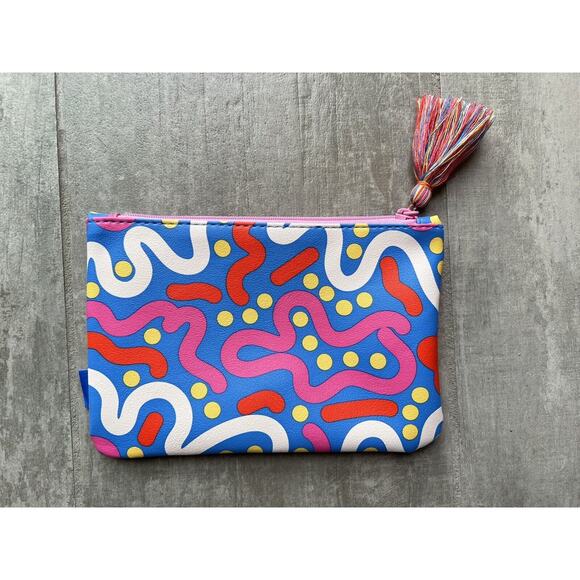 Bright Blue Colorful Tassel Makeup Bag Travel Case Wallet Clutch Zip Organize - Picture 2 of 6